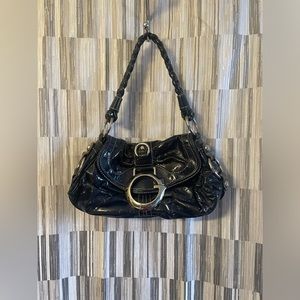 Vintage navy blue Guess purse, soft leather feel, braided rope handle